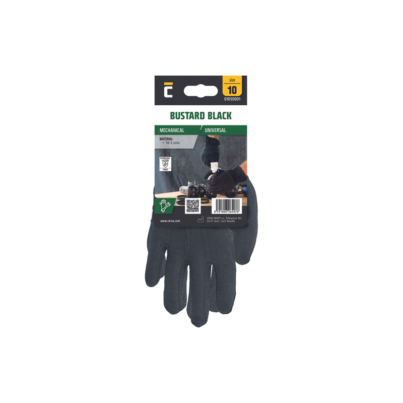 BUSTARD BLACK rękawice bawełn. z nak.PCV